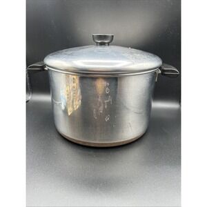 VTG Revere Ware 1801 4 Qt Stainless Steel Stock Pot Lid Copper Bottom 2363973
